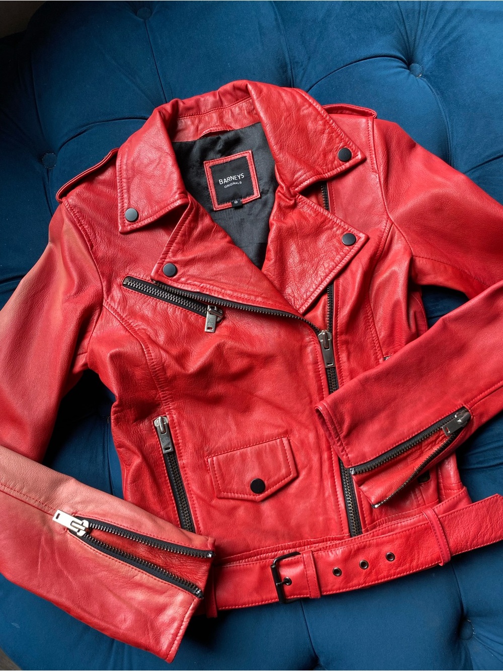 BARNEYS LEATHER JACKET RED 10